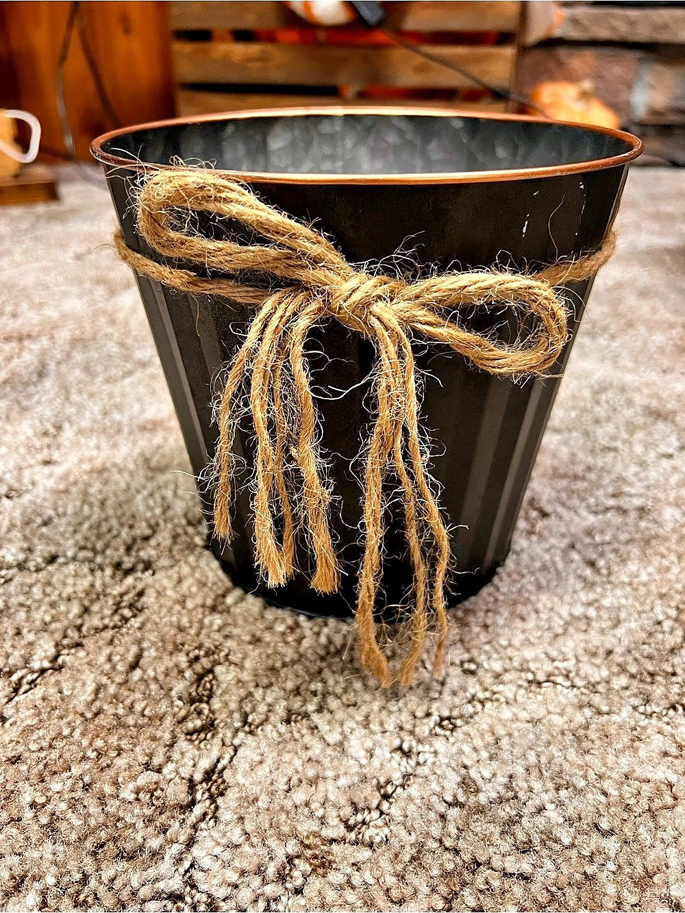 Black & Brown Decorative Planter with Jute Bow